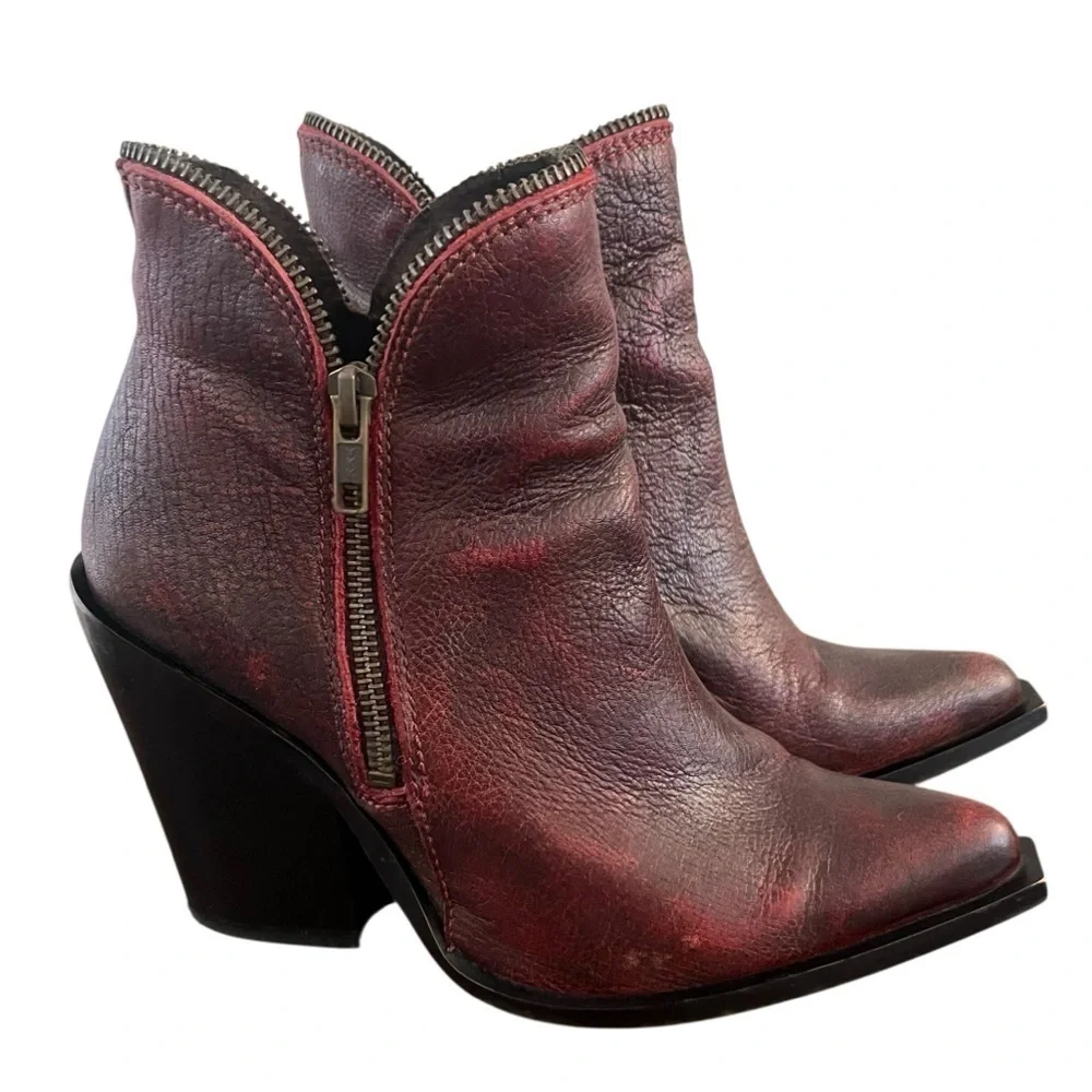 Jeffrey Campbell Burgundy Red Leather Western Cowboy Ankle Bootie Boot SZ 6.5